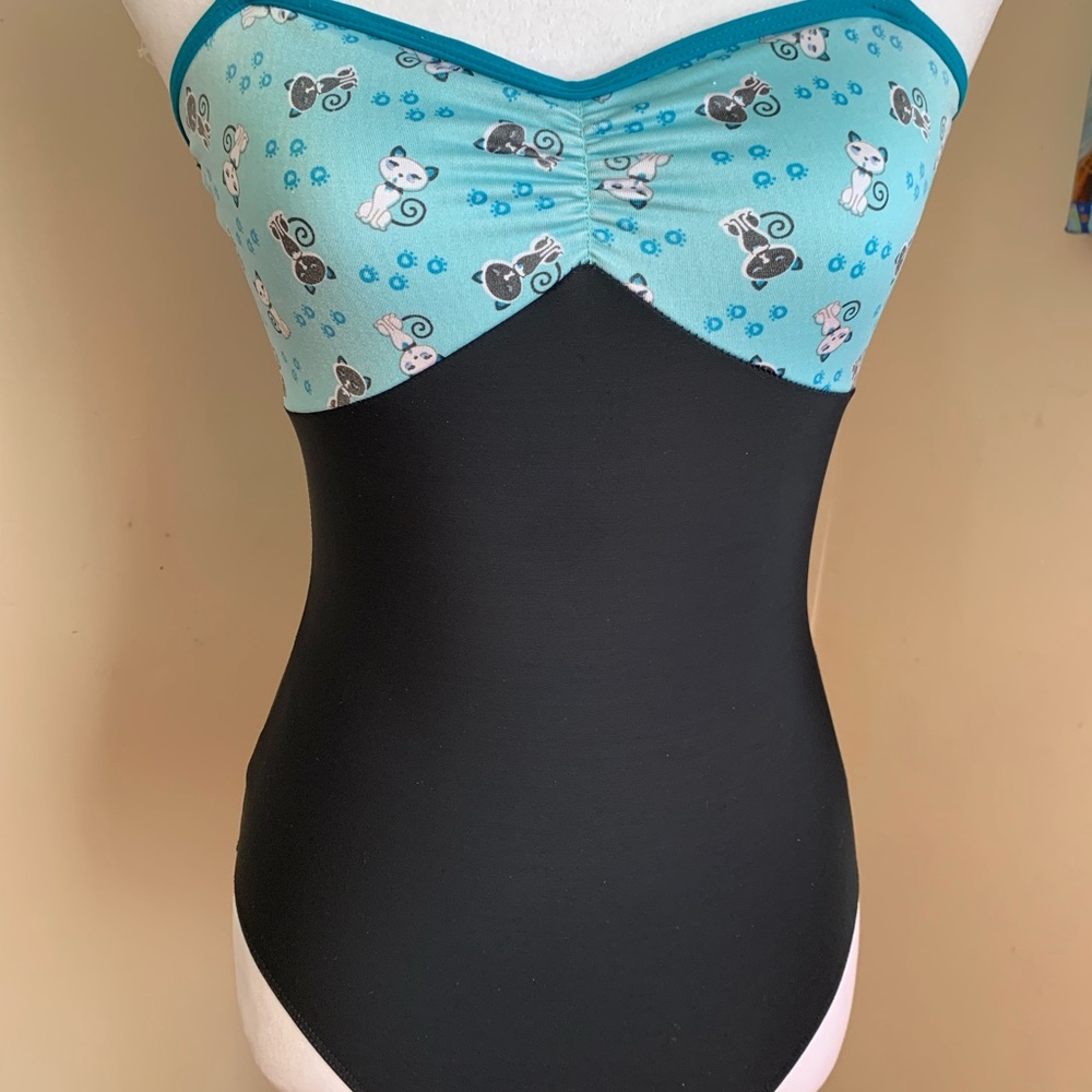 Blue and Black cat design One Piece ballet leotard size XS